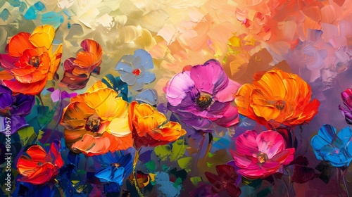 Beautiful floral background. Beautiful background. Colorful flowers. Oil painting. Abstract art background. 