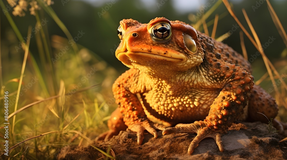 Fototapeta premium Tranquil toad basking in the last light,