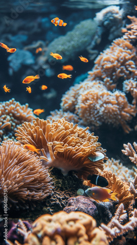 Diverse corals and small fish in a coral garden