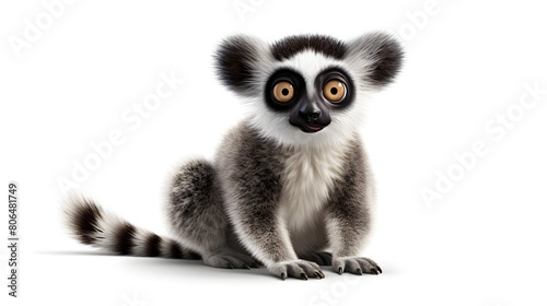 Whimsical lemur in a playful stance, isolated on a pristine white background, © Visual Aurora