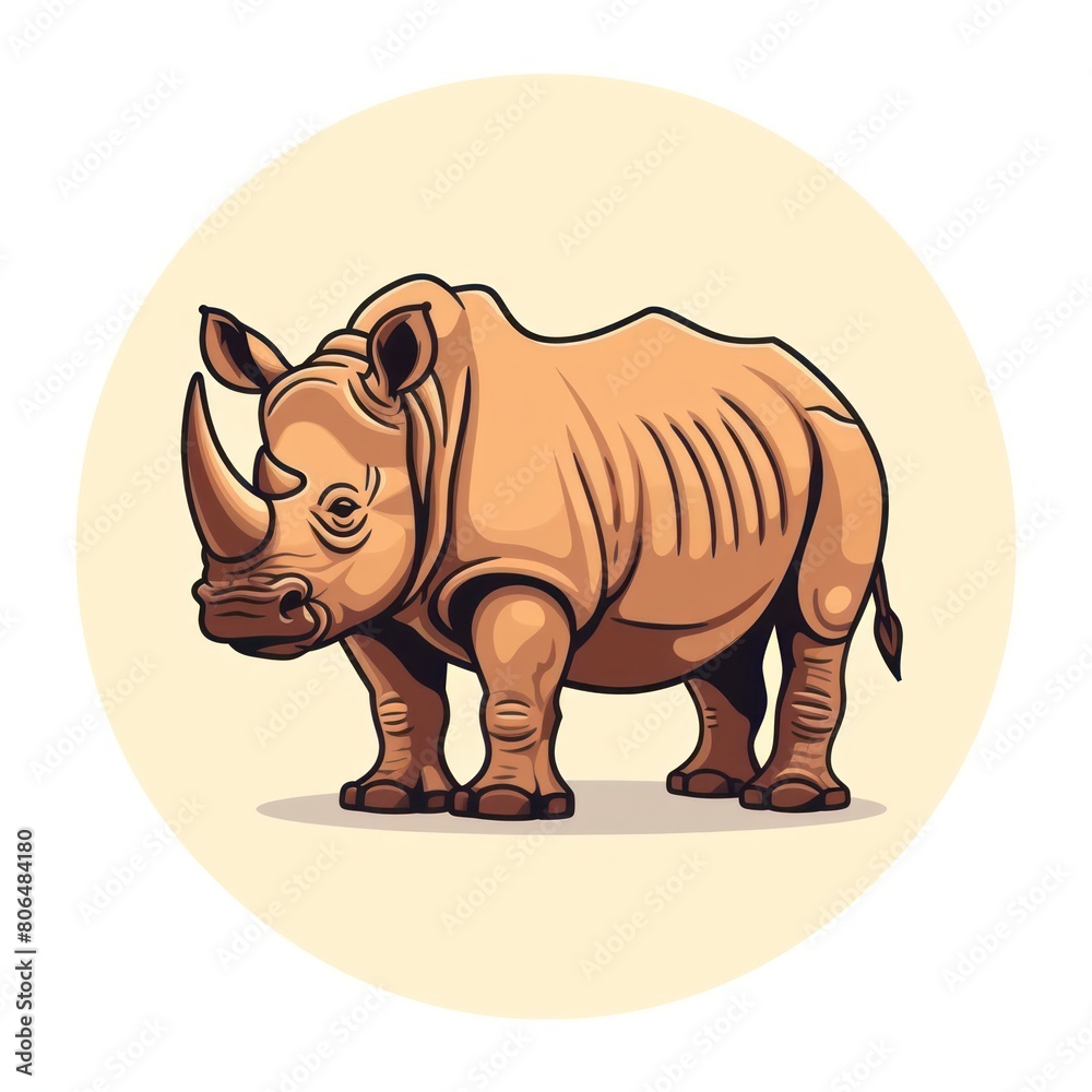 rhino cartoon flat illustration minimal line art