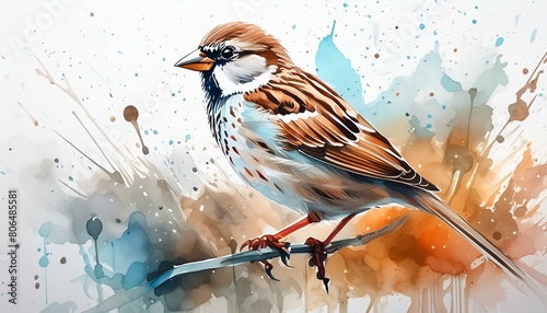Field Sparrow, bird, watercolor drawing, digital illustration, animal.