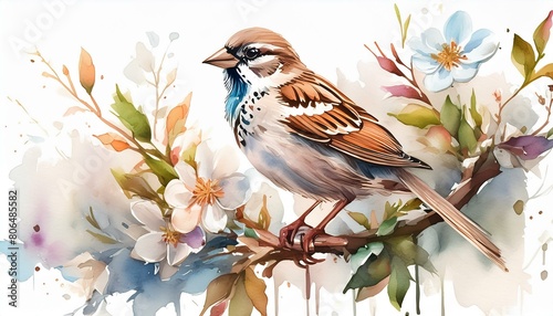 Field Sparrow, bird, watercolor drawing, digital illustration, animal. © Zaheer