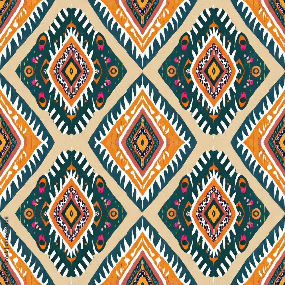 Seamless ikat pattern background elements. Grunge textured textile print and wallpaper, ethnic design