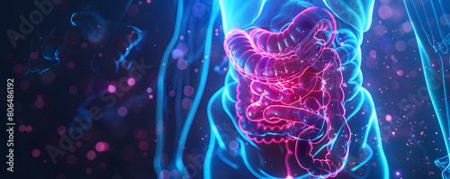 Illuminated Human Digestive System in Dark Background