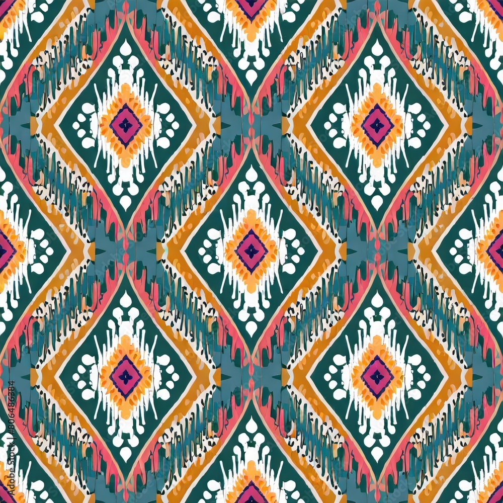 Seamless ikat pattern background elements. Grunge textured textile print and wallpaper, ethnic design Seamless ikat pattern background elements. Grunge textured textile print and wallpaper, ethnic design