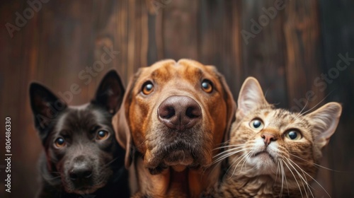 two dogs and a cat looking at the camera. generative ai