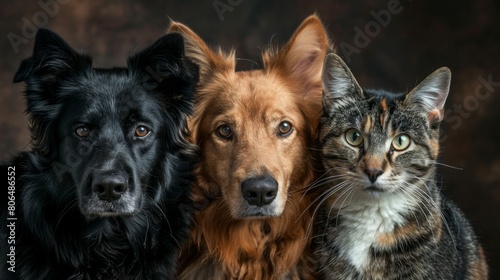 two dogs and a cat looking at the camera. generative ai