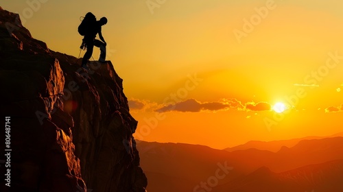 Sunrise Climb Conquering Rugged Mountain Peak at Dawn an Adventure Sport Thrill Generative ai