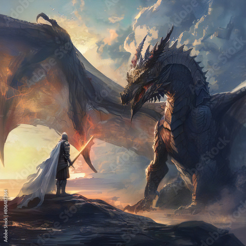 ドラゴンに立ち向かう勇者｜A brave man confronts the dragon Generative AI