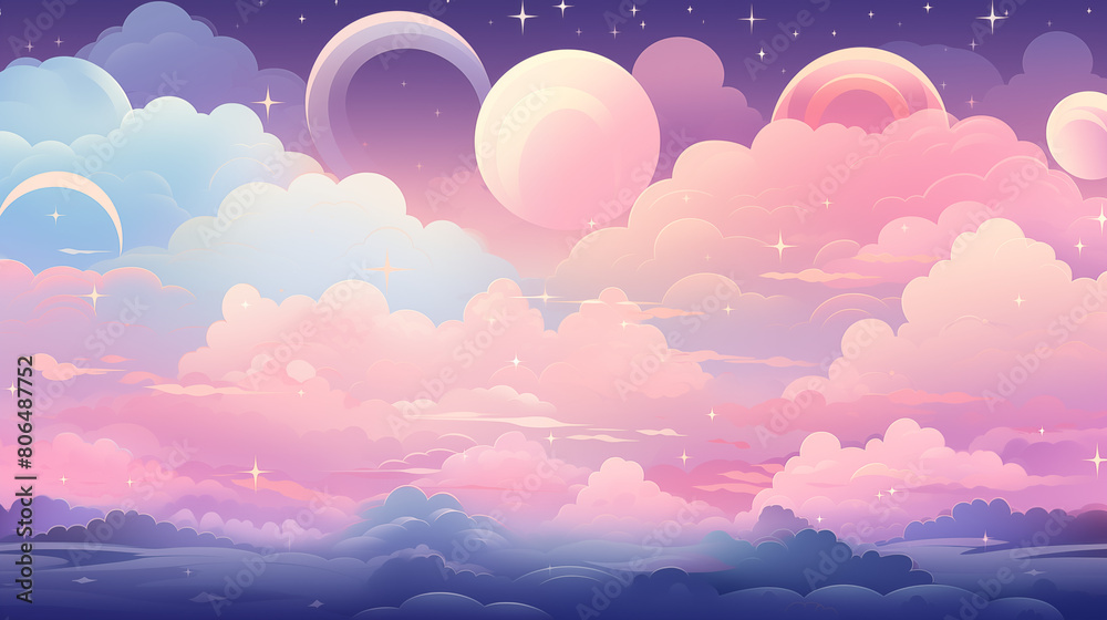 Surreal Pastel Skies with Celestial Bodies Illustration