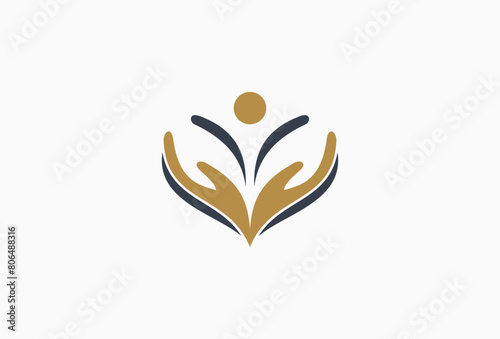Abstract People Care Logo. Human Icon with Circular Hands Symbol Flat Vector Logo Design Template Element.