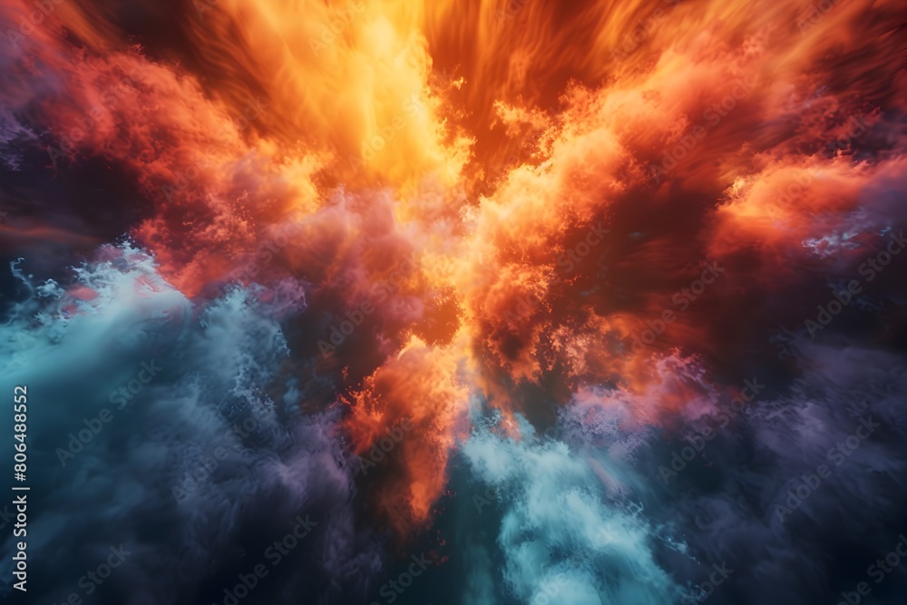 Fiery Cosmic Explosion of Vibrant Ethereal Energy in a Stunning Abstract Digital