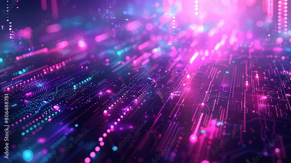 Fototapeta premium An abstract technology background in vibrant hues of blue and purple, with swirling patterns and futuristic elements