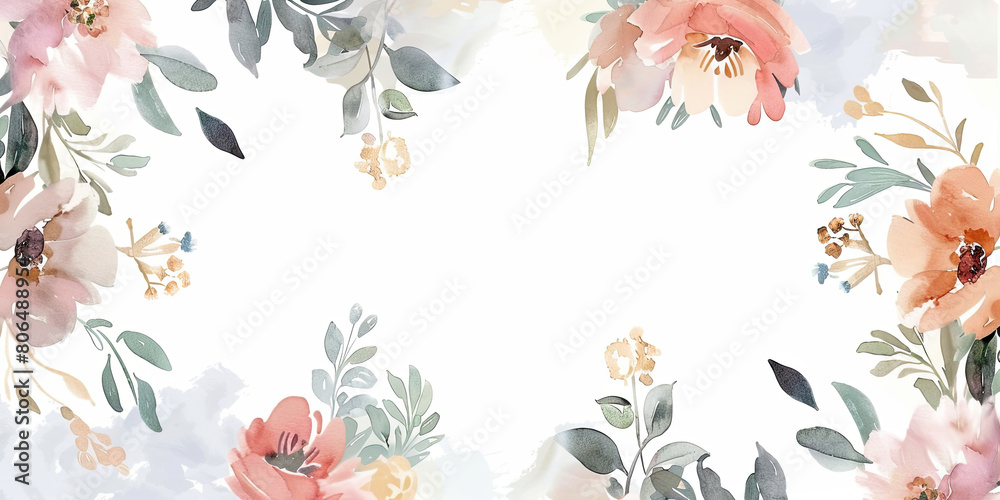 Obraz premium watercolor floral frame, white background, generative AI