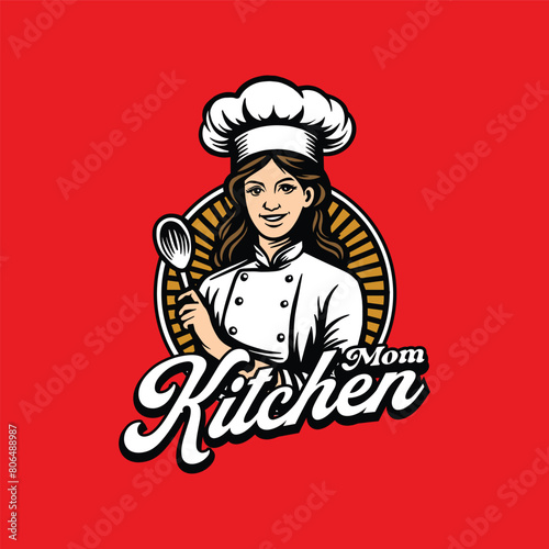 Elegant mom chef logo perfect vector illustration for kitchen branding