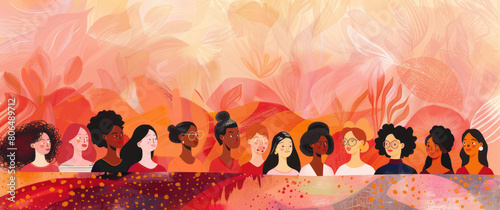 An illustration of three women from different ethnicities standing next to each other photo