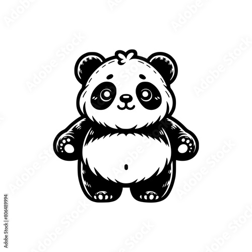 cute little panda with cute pose black outline hand drawn art style vector illustration © Rizaldy
