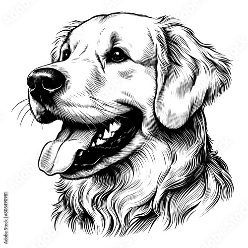 Cute Golden Retriever dog portrait, hand drawn sketch. Vector isolated on white background	
