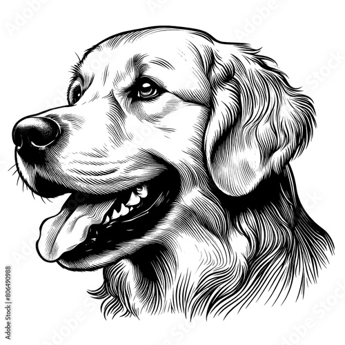 Cute Golden Retriever dog portrait, hand drawn sketch. Vector isolated on white background	