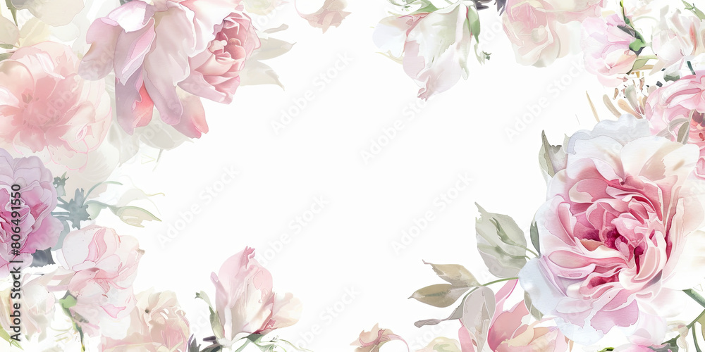 realistic oil painting floral frame, white background, generative AI