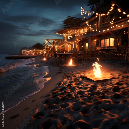 Beach in the evening with a lot of lights on the sand © Michelle