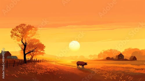 A beautiful sunset over a rural landscape