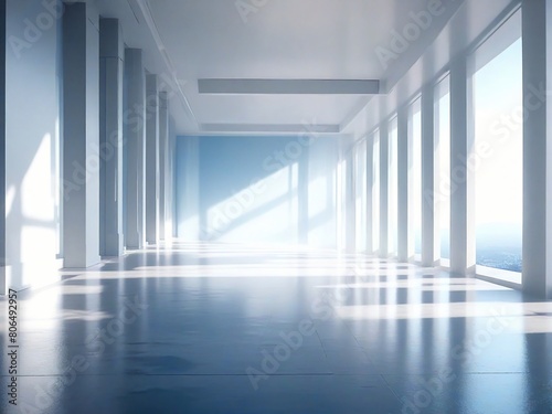 blue corridor with columns