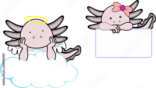 cute little axolotl baby angel cartoon pack colletion in vector fornat © MARCO HAYASHI