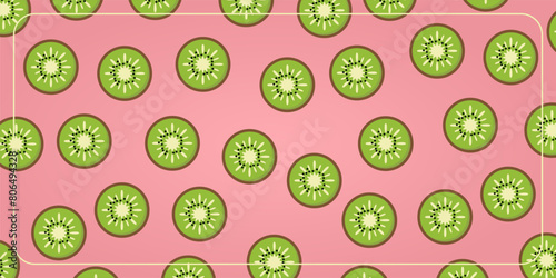 tropical seamless pattern pink background with kiwi fruit icons. design for banner, poster, greeting card, social media.