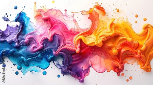 Liquid cloud of ink in bright colors on a white background. Abstract background for banner or web design. Generative AI