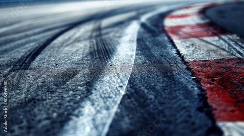 A close up of a race track with a white line on the ground.