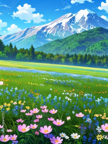 grass and flower on field clear sky illustration