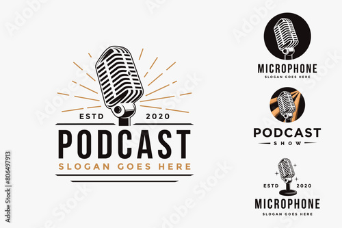 Set of old microphone logo, podcasting logo icon vector template