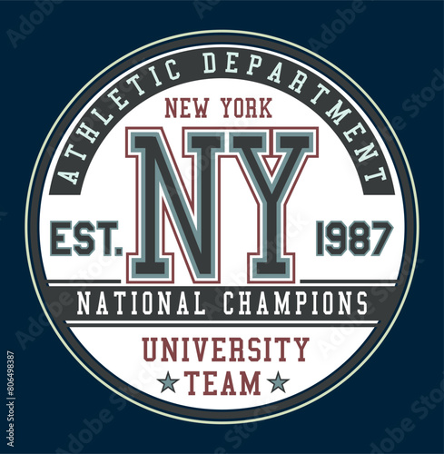 Vector illustration of emblem alluding to New York in college style.