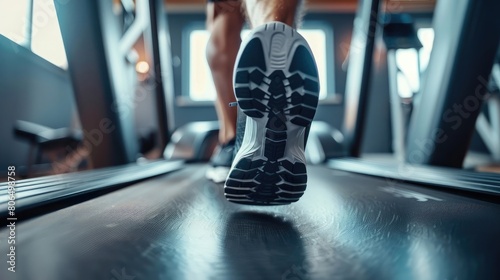 Mans feet running on treadmill at gym focused on achieving fitness goals. Concept Fitness Journey  Treadmill Workouts  Gym Motivation  Active Lifestyle  Running Progress