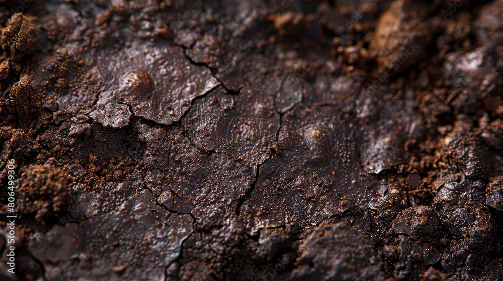 Macro shot of rich, dark humus, showing its textured organic composition in the soil, perfect for educational displays Macro shot of rich, dark humus, showing its textured organic composition in the soil, perfect for educational displays