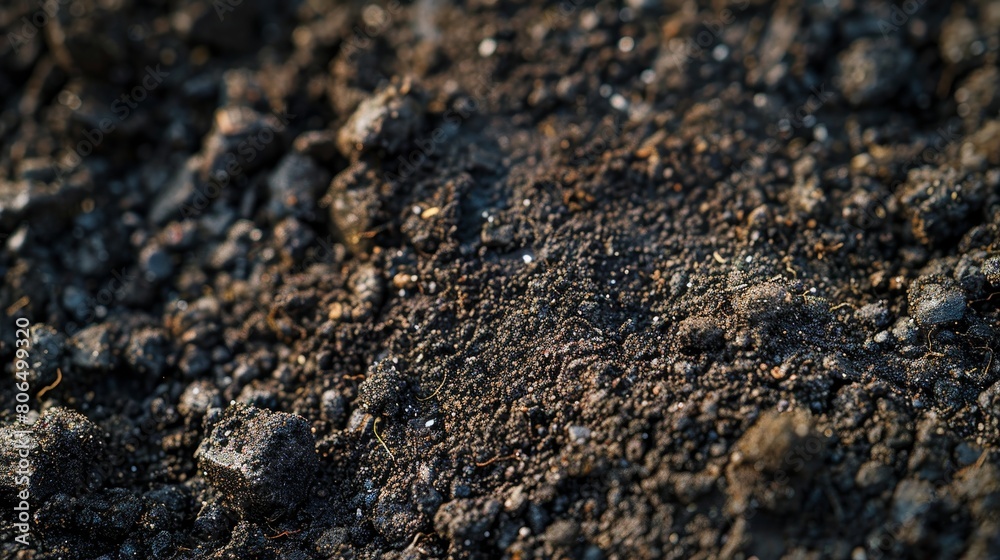 Macro shot of rich, dark humus, showing its textured organic composition in the soil, perfect for educational displays Macro shot of rich, dark humus, showing its textured organic composition in the soil, perfect for educational displays