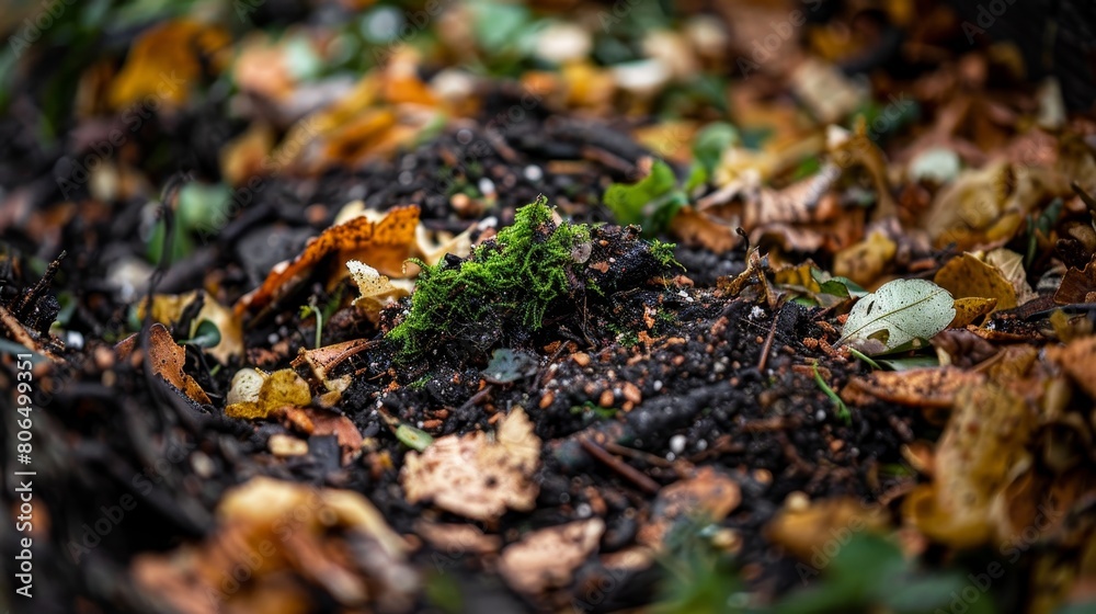 Macro shot of a mixed pile of decomposing plant parts, emphasizing their contribution to soil's organic carbon content