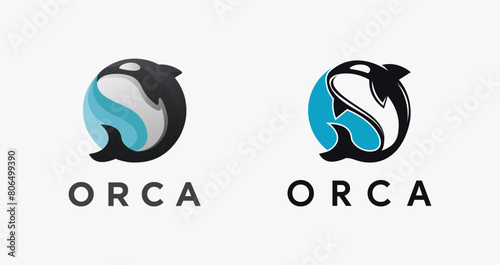 Modern jumping orca killer whale logo icon vector on white background