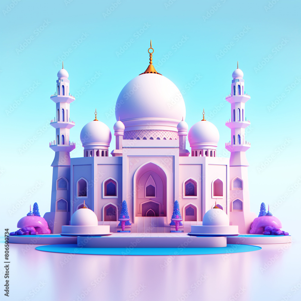 3d modern mosque with gradient background
