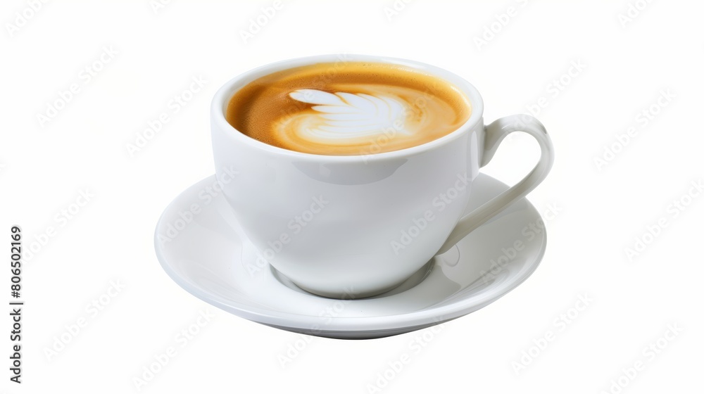 Cappuccino Coffee Cup with Artistic Latte Drawing on White Background, Ideal for Café Menu and Barista Art Cappuccino Coffee Cup with Artistic Latte Drawing on White Background, Ideal for Café Menu and Barista Art