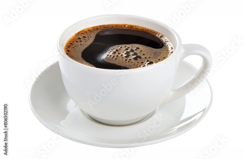 White cup of black coffee isolated on the white background