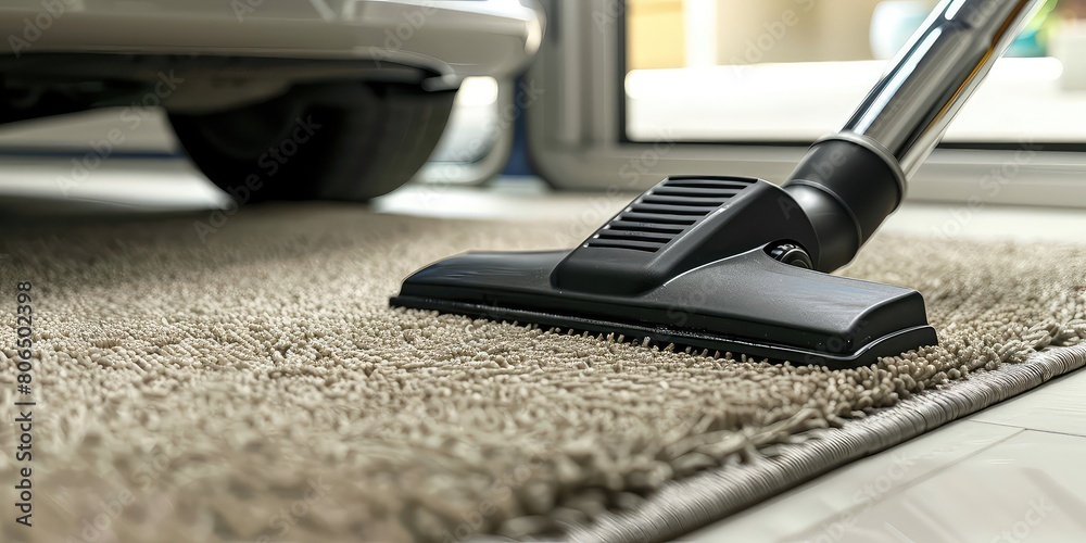 A car mat being vacuumed A car mat being vacuumed