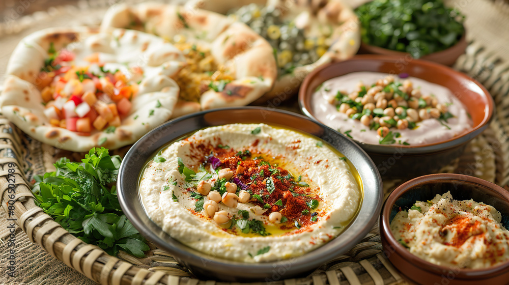 Delicious Assorted Hummus and Pita Bread Delicious Assorted Hummus and Pita Bread
