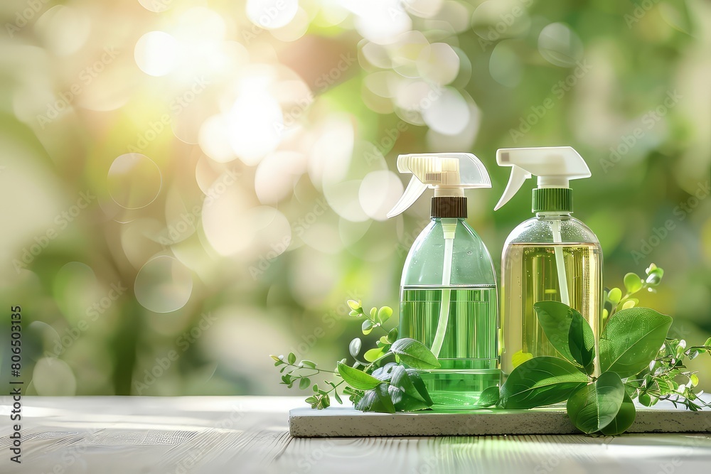 eco-friendly dishwashing liquid with bamboo brushes and wooden spoons ...