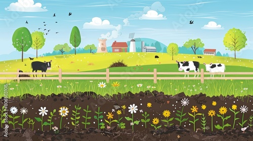 Illustrative image showing the process of converting animal waste into nutrient-rich compost for sustainable agriculture practices