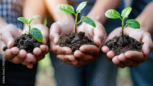 corporate social responsibility concept hands holding a small plant with green leaves