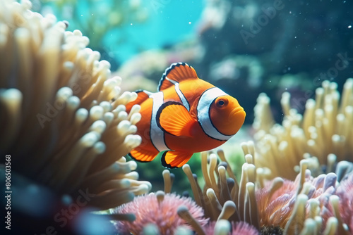 clownFish swims on reef underwater © masud
