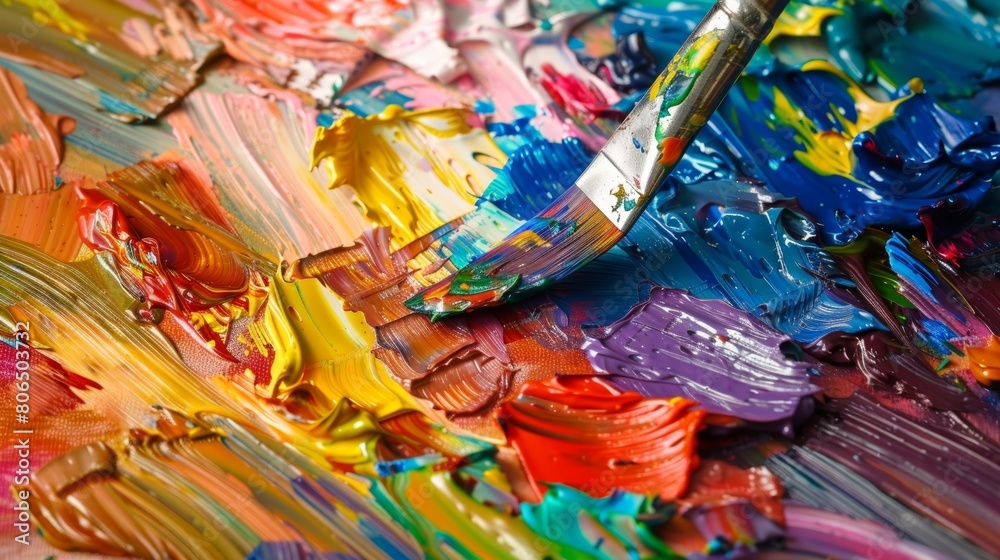 A palette knife gliding smoothly over a vibrant palette of oil paints mixing colors to create the perfect shade.